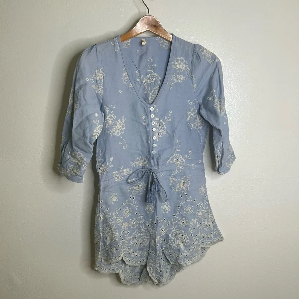Spell & The Gypsy Casablanca Chambray Embriodered Romper Size Extra Small - Picture 4 of 14